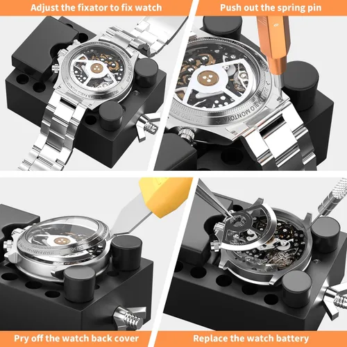 Vista 5 de Kit de extracción de eslabones de reloj, Kit de reparación de reloj BYNIIUR, herramientas de barra de resorte para abridor de caja de reloj, kit