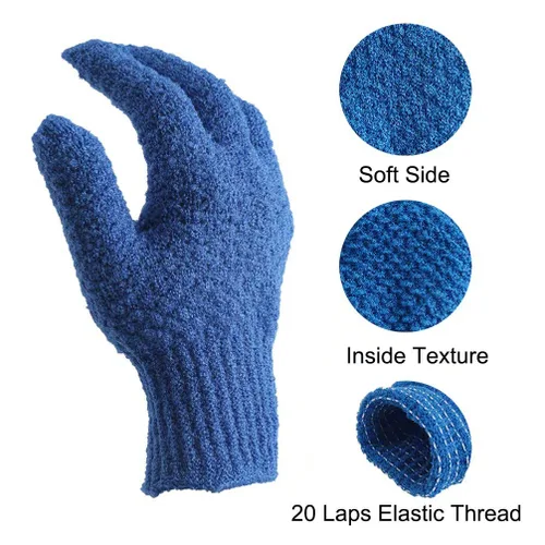Vista 3 de 2 pares de guantes exfoliantes de baño para hombres y mujeres, 4 guantes exfoliantes pesados y grandes para ducha, spa, masaje, guantes exfoliantes