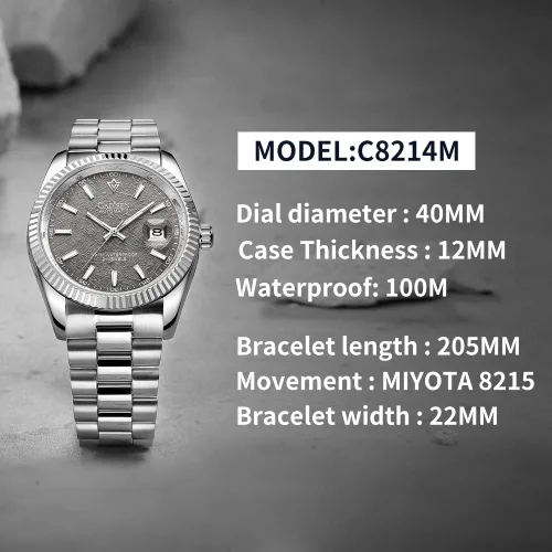 Vista 6 de CADISEN Reloj mecánico automático de acero inoxidable de lujo de marca impermeable de 328.1 ft para hombre de diseño H0mage