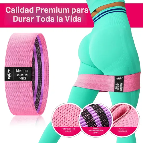 Vista 2 de WALITO Bandas de Resistencia para Entrenamiento, Bandas de Ejercicio de Tela para Piernas y Glúteos, Bandas de Entrenamiento para Mujeres y Hombres