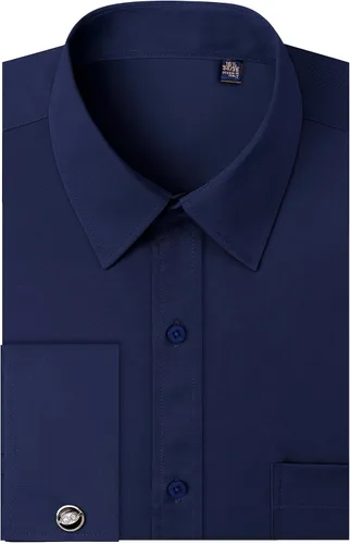 Vista 12 de J.VER Camisas de vestir con puños franceses para hombre, ajuste regular Verde militar