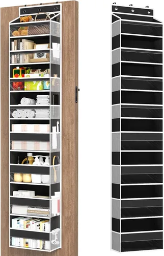 Vista 12 de Mefirt Organizador para colgar sobre la puerta, 6 estantes para colgar en la puerta con 6 bolsillos de gran capacidad, estantes colgantes