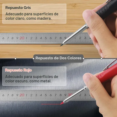 Vista 4 de Paquete de 2 lápices mecánicos de carpintero con 12 repuestos, lápices de construcción mejorados con sacapuntas integrado, herramientas de marcado