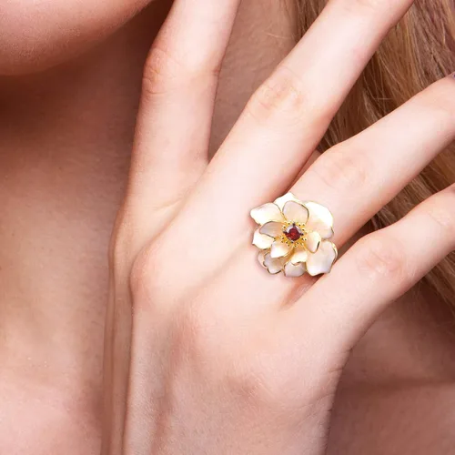 Vista 4 de Santuzza Anillo de plata de ley 925 con diseño de flores esmaltadas para mujer
