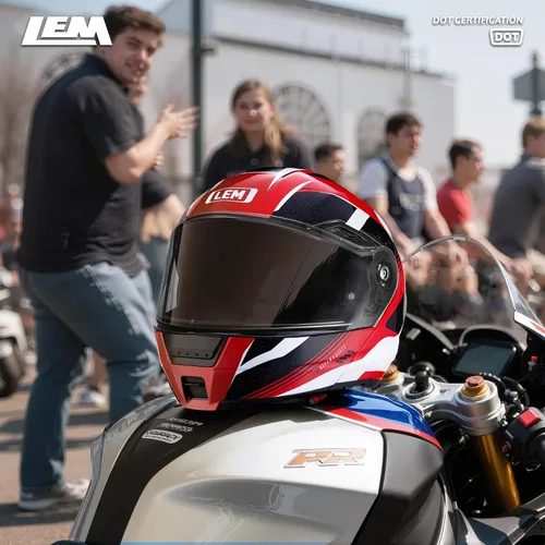 Vista 9 de LEM Cascos modulares de motocicleta de fibra de vidrio, casco de motocicleta de cara completa abatible para excursiones, certificado por DOT, visera