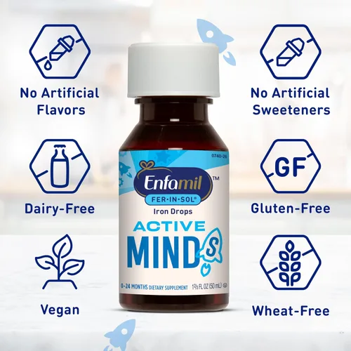 Vista 4 de Enfamil Fer-in-Sol - Suplemento de hierro en gotas para bebés, botella con dosificador de 1.7 fl oz (paquete de 2)