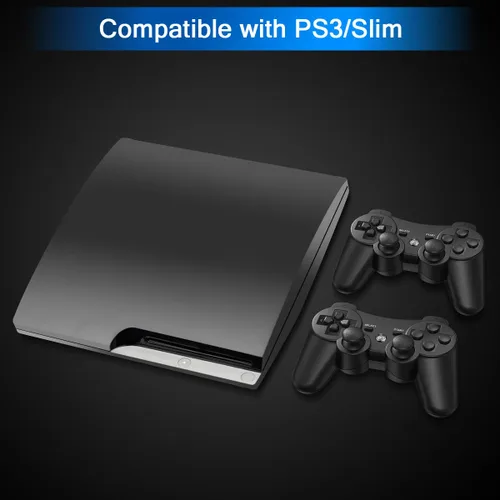 Vista 2 de Yinjie 2 Pack Wireless Controller for PS3, Compatible with Playstation 3, with 2 Charging Cables - Black