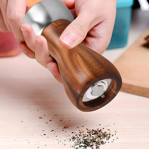 Vista 5 de Manual Pepper Mill Grinder 5-inch Wood Pepper Grinder 304 Stainless Steel Head for Kitchen and Home Use