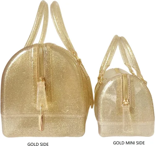 Vista 5 de Bolso de cristal transparente de color caramelo con forma de almohada de gelatina de verano para mujer