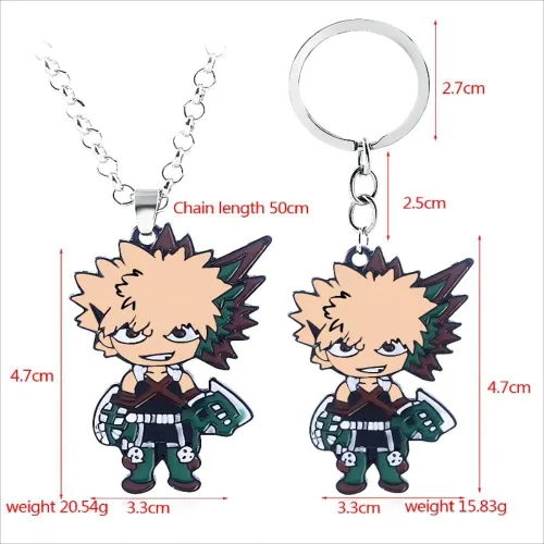 Vista 2 de MHA Bakugo Charm Keychain Necklace Set - Anime Characters Deku Todoroki Pendant Necklace - Christmas Cosplay Gifts for Kids Girls Teens Women Men