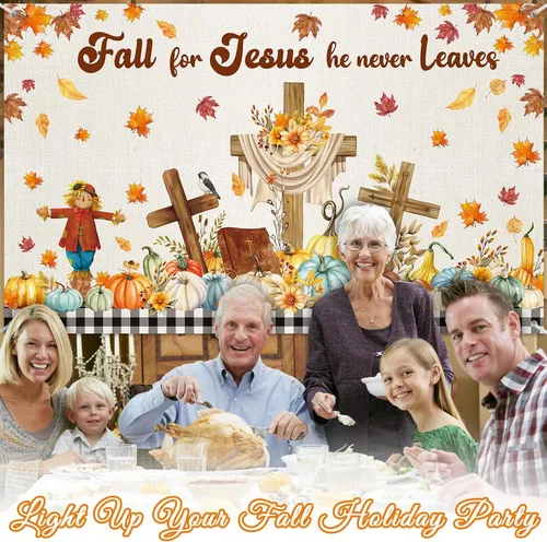 Vista 5 de Harloon Decoración de pancarta de otoño para Jesús, decoración de calabaza de Acción de Gracias, telón de fondo de fiesta de otoño, Acción