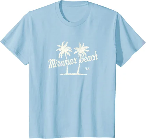 Vista 12 de Miramar Beach Florida Vintage 70s Palm Trees - Camiseta gráfica, Azul / Patchwork, S