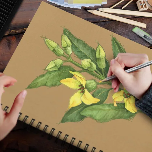 Vista 7 de 70 hojas de cuaderno de bocetos bronceado de alta calidad, 9 x 12 pulgadas, bloc de papel de dibujo encuadernado en espiral para bolígrafos de gel