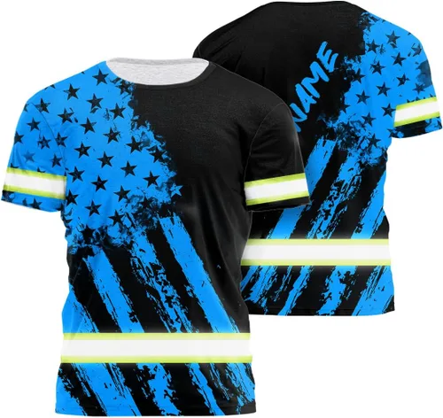 Vista 32 de Camisa de alta visibilidad con bandera de Estados Unidos de color para hombres y mujeres, con nombre personalizado, camisa de seguridad reflectante
