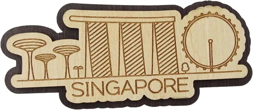 Vista 5 de Printtoo Merlion Singapore - Imán de madera grabado para nevera