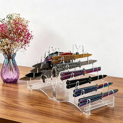 Vista 4 de WANLIAN Soporte para cuchillos (acrílico transparente), organizador de 12 ranuras y soporte de exhibición para cuchillos de bolsillo, sable, ideal