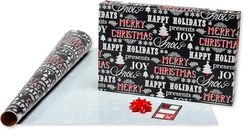 Vista 4 de American Greetings - Papel de regalo navideño, juego de envoltura de regalo de cuadros de búfalo rojo y negro