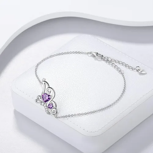 Vista 2 de Butterfly Heart Necklace Birthstone Pendant Necklace Earrings Bracelet Women 925 Sterling Silver Animal Butterflies Birthstone Pendant Crystal