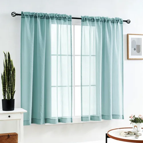 Vista 76 de MYSTIC-HOME Juego de cortinas de niveles transparentes blancas para cocina de 24 pulgadas de largo, tratamiento de cortinas para ventanas pequeñas