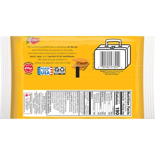 Vista 3 de Keebler Galletas sándwich de queso y mantequilla de maní, una sola porción, paquetes de 1.38 onzas, 8 unidades (paquete de 6)