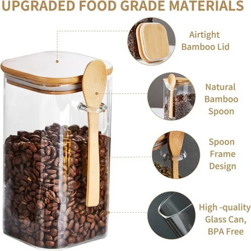 Vista 4 de Unbreakable - Frascos de vidrio con tapa hermética de bambú y cuchara, 4 piezas de 39 oz, recipientes para avena nocturna, botes de cocina
