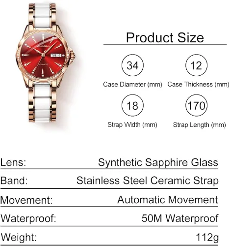 Vista 6 de OLEVS Reloj automático de cara grande para mujer reloj de vestir automático acentuado con diamantes para mujer cristal de zafiro resistente al agua