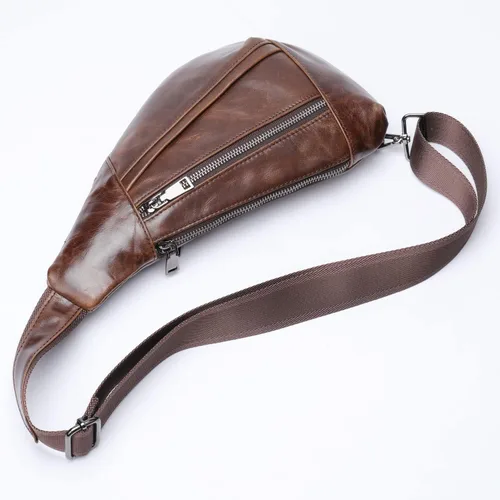 Vista 5 de Hebetag Bolso bandolera de cuero casual para hombres y mujeres, para viajes al aire libre, senderismo, campamento, hombro, pecho