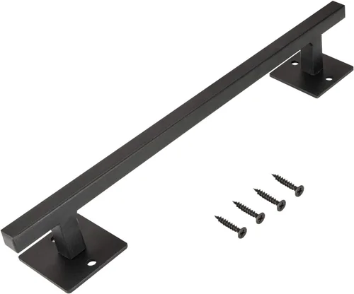 Vista 5 de Homode Manija de puerta estilo granero, mango rústico de 12 pulgadas, resistente, tirador de puerta cuadrada negro mate con base larga al ras