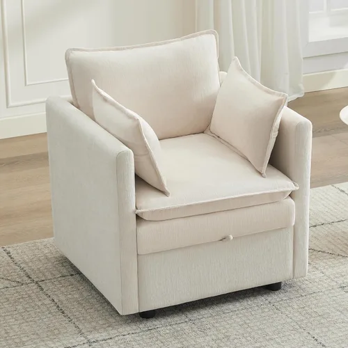 Vista 123 de Otomana cuadrada grande de 27 pulgadas con almacenamiento, reposapiés tapizado moderno con patas antideslizantes para sofá, mesa de café, sala