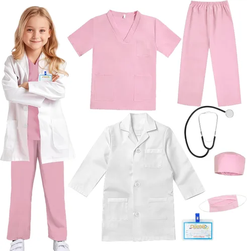 Vista 7 de Doctor Scrubs Costume for Kids With Stethoscope Lab Coat Career Day Costume Doctor Dress Up For Boys Girls 3-12