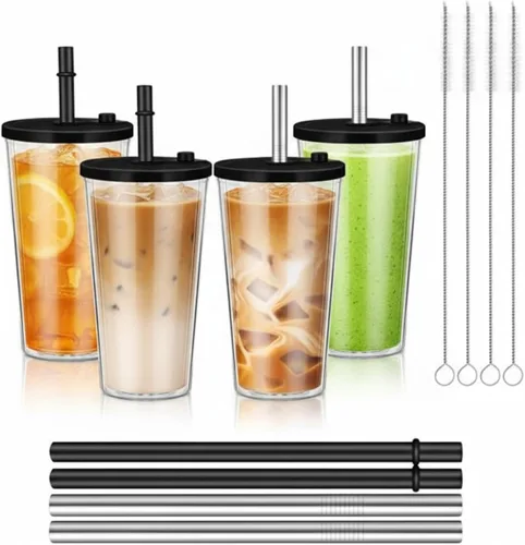 Vista 15 de Honeydak Paquete de 2 Tazas Reutilizables de 16oz para Café Helado con Tapas, Impermeables y de Pared Doble Aislada, Vaso de Café Helado de Plástico