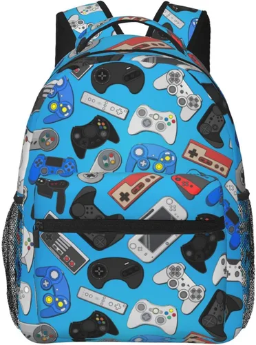 Vista 11 de Fiokroo Controlador de videojuegos con fondo negro, mochila escolar para estudiantes, adolescentes, hombres, mujeres, gadgets de juegos, mochilas