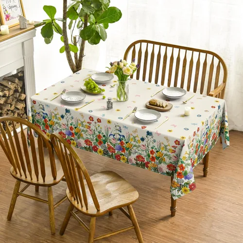 Vista 2 de Horaldaily Mantel de primavera rectangular de 52 x 70 pulgadas, diseño de flores florales, acuarela, lavable, para fiesta, picnic, cena, decoración
