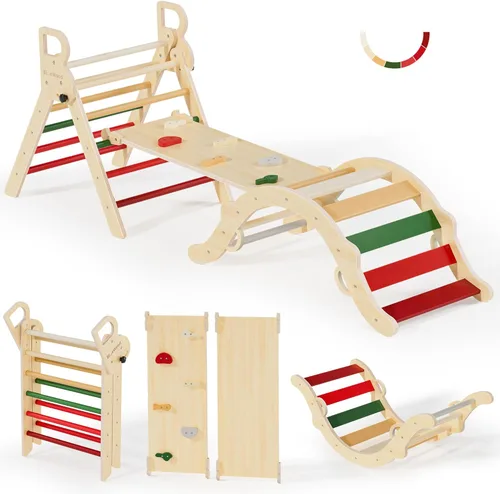 Vista 9 de BlueWood Pikler - Juego de triángulos de madera para niños pequeños, escalador plegable 7 en 1 para interiores para niños, juego de filosofía