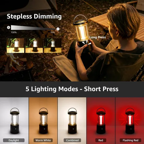 Vista 2 de Lepro Linterna LED recargable de 2000 lúmenes, luz impermeable para tienda de campaña con 5 modos de luz, esenciales para camping, linterna portátil