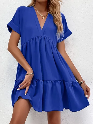 Vista 3 de FDSUFDY Vestido de Pascua para mujer con puños enrollables dobladillo con volantes color azul real talla M