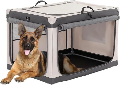 Vista 13 de Jaula suave de 36 pulgadas para perros grandes, perrera de viaje portátil con cremalleras bloqueables, base impermeable, funda lavable, marco