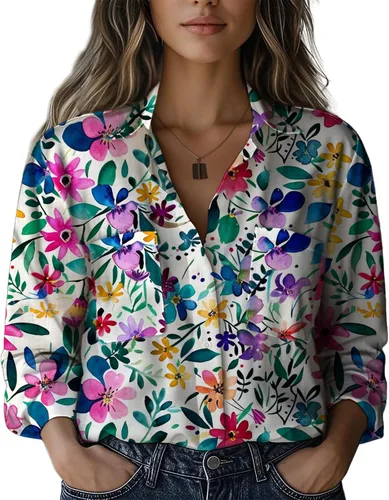 Vista 6 de Summer Tops for Women Lightweight Button Flowy Shirts Boho Long Sleeve Blouses Casual Clothes with Pockets