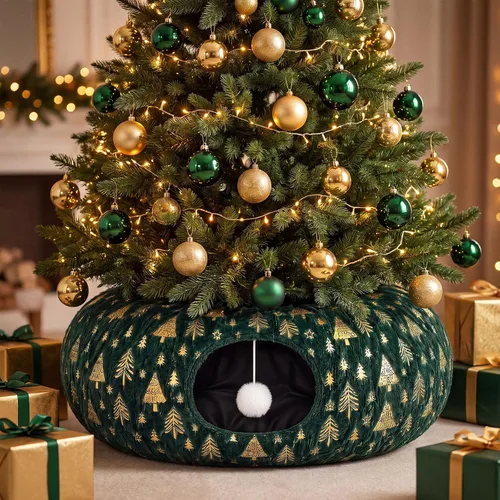 Vista 19 de Túnel de árbol de Navidad para gatos de 36 pulgadas, cama de dona, blanco