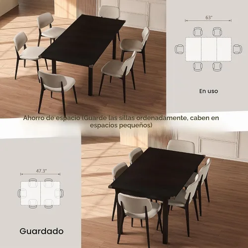 Vista 4 de Einhomn - Mesa de comedor moderna y extensible para 4-6 personas, mesa de cocina estilo granja de 63", mesas rectangulares para comedor, cocina