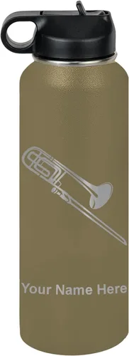 Vista 68 de LaserGram Botella de agua personalizada, trombón, acero inoxidable de doble pared aislada al vacío con popote superior, regalo grabado personalizado