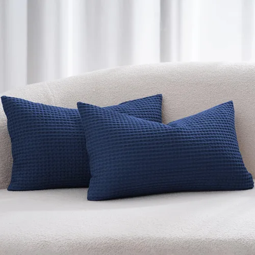 Vista 39 de PHF Funda de almohada 100% algodón con tejido de gofre, 22 x 22 pulgadas, sin relleno, paquete de 2 elegantes fundas de almohada cuadradas