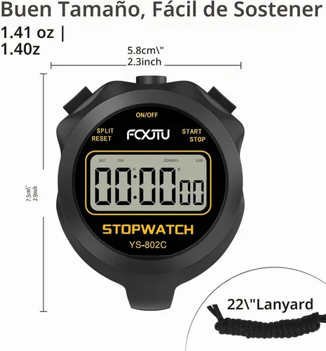 Vista 4 de Cronómetro deportivo digital simple, sin campanas, sin reloj, sin alarma, funcionamiento básico simple, silencioso, encendido/apagado, cronómetro