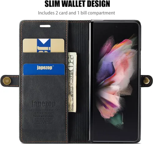 Vista 2 de Funda tipo cartera para Samsung Galaxy Z Fold 3 con soporte para bolígrafo S, color negro