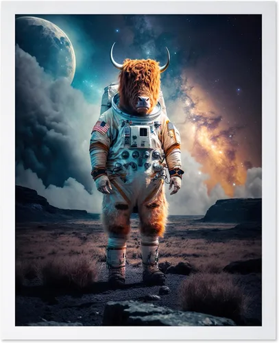 Vista 18 de Poster Master Póster vintage de animales – Impresión retro divertida – Regalo para artista, amigo – Oso Grizzly en traje espacial, astronauta, luna