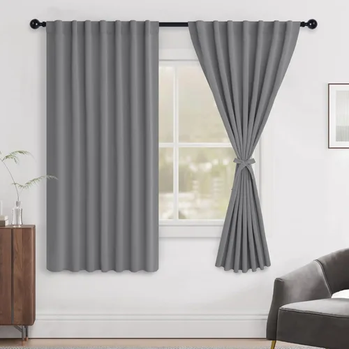 Vista 72 de Hiasan Cortinas opacas negras para dormitorio, cortinas opacas cortas de 45 pulgadas de largo, con aislamiento térmico, bolsillo para barra