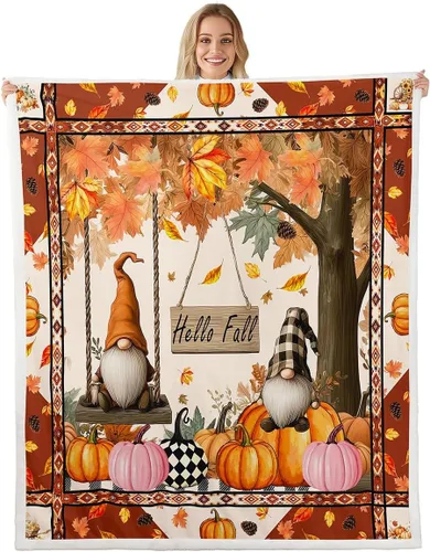 Vista 14 de Fall Scarecrow Throw Blanket,Retro Autumn Pumpinks Squirrel Bed Plush Blanket for Living Room Decor,Rustic Farmhouse Sunflowers Couch Bed Sofa Soft