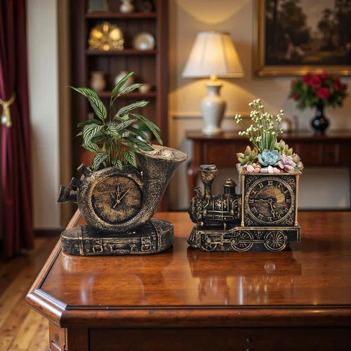 Vista 2 de Macetas de suculentas de estilo retro con drenaje, maceta para interior/exterior, macetas nostálgicas de cactus/bonsai para decoración del hogar