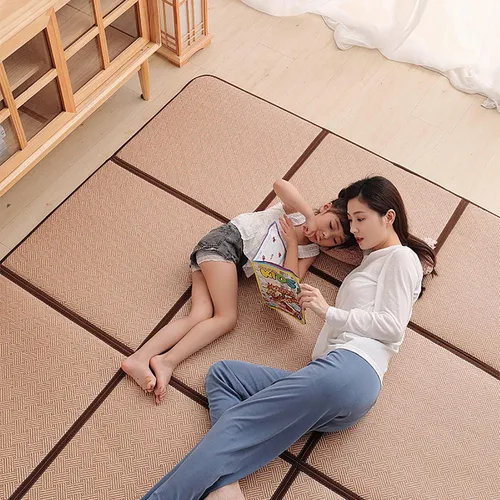 Vista 6 de MYOYAY Tapete grande de tatami japonés de 71 x 71 pulgadas, grande, transpirable, para dormir, plegable, de ratán, antideslizante, con costuras