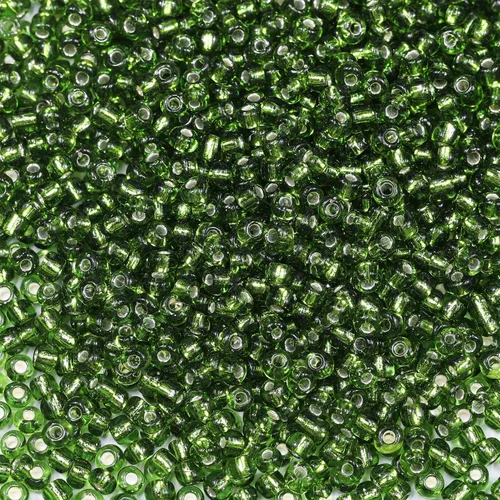 Vista 4 de Bala&Fillic Cuentas de cristal de tamaño 12/0, color verde militar, 0.079 pulgadas (0.079 in), cuentas de semillas con forro plateado transparente